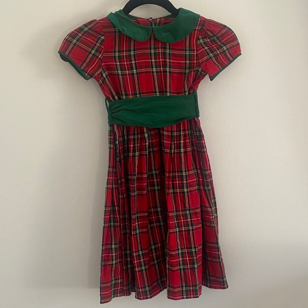 Funtasia Too Holiday Tartan Plaid Red Green Collar Tie Back Cotton Girls Size 5